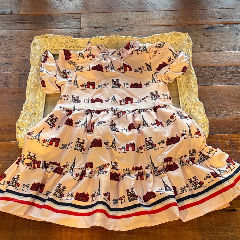 Janie and Jack Toddler Girl Paris Dress With Red and Navy Accents.  Size 4